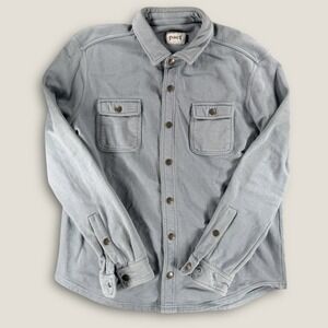 Pact Organic Cotton Fleece Shirt Jacket Men's L Blue Snap Front Shacket Large